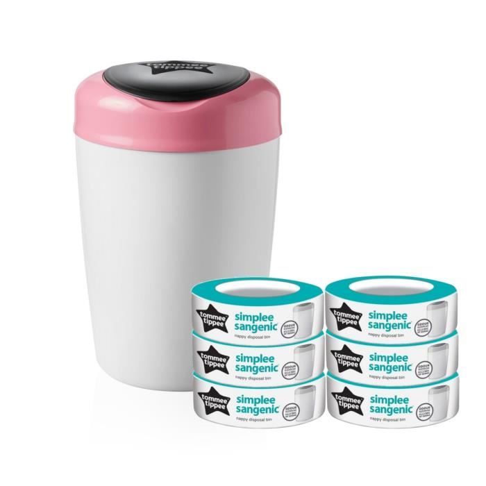 TOMMEE TIPPEE Starter Pack Sangenic SIMPLEE - 1 bac ROSE + 6 recharges