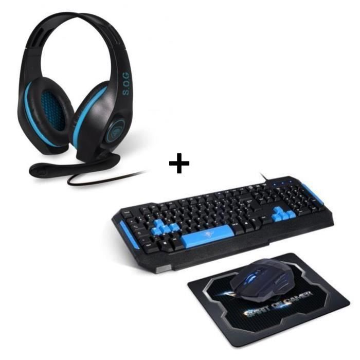 SPIRIT OF GAMER Casque-Micro Gamer PRO-H5 Bleu/Noir + Pack Gaming Clavier - Souris - Tapis de souris