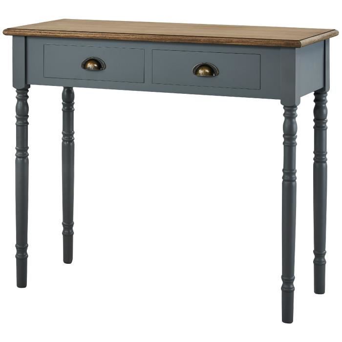 HONORINE Console classique placage bois + pieds en pin massif gris clair - L 95 cm