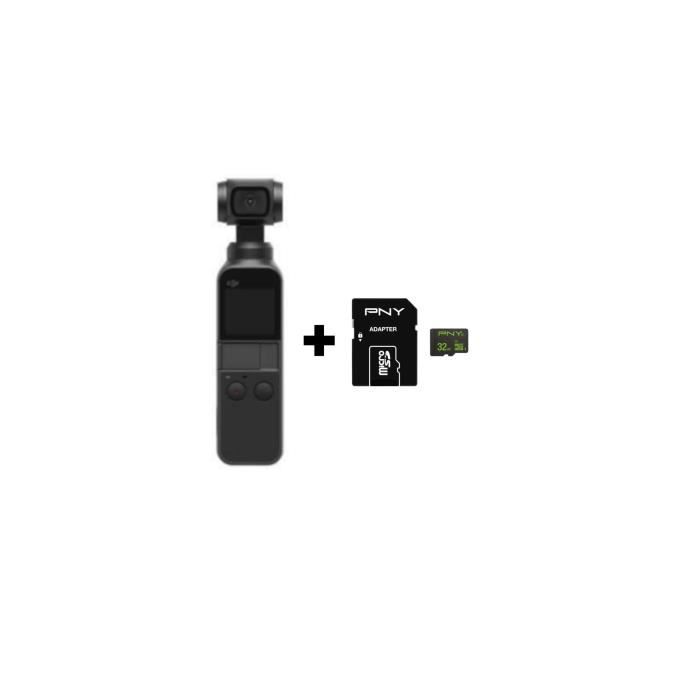 DJI Osmo Pocket - Caméra Stabilisée - Vidéo 4K/60 IPS + PNY Carte Micro SDXC 100 Mo Adapt 32 Go