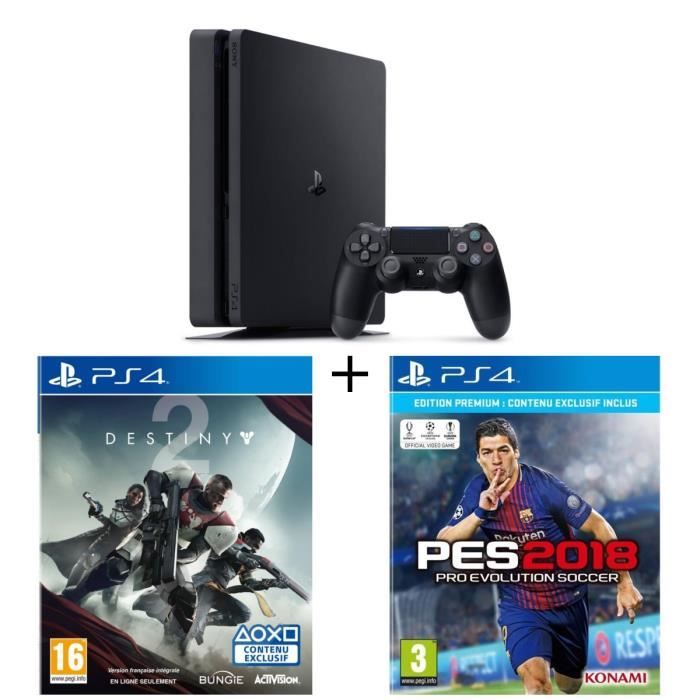 Pack console nouvelle PS4 Slim 500 Go + PES 2018 Edition Premium D1 + Destiny 2 Jeu PS4
