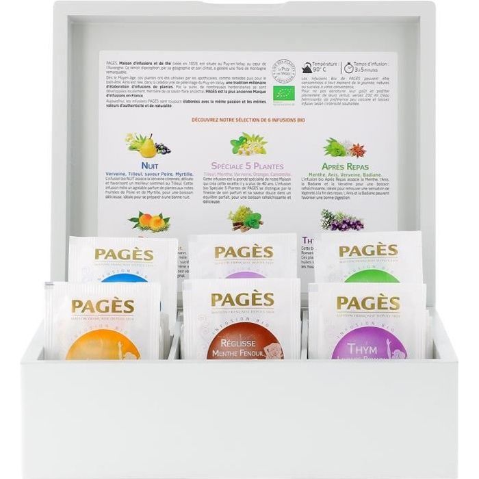 PAGES Coffret Bois Infusions Bio - 60 sachets