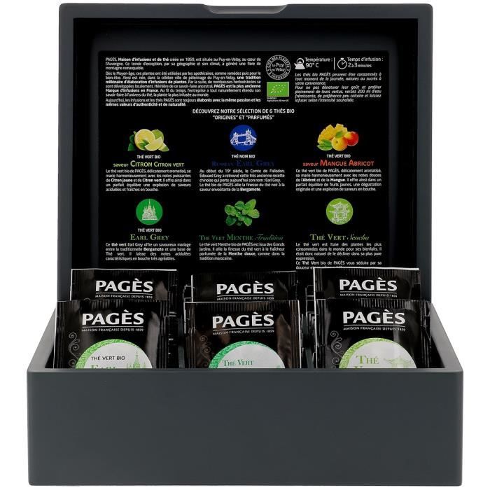 PAGES Coffret Bois Thés Bio - 60 sachets