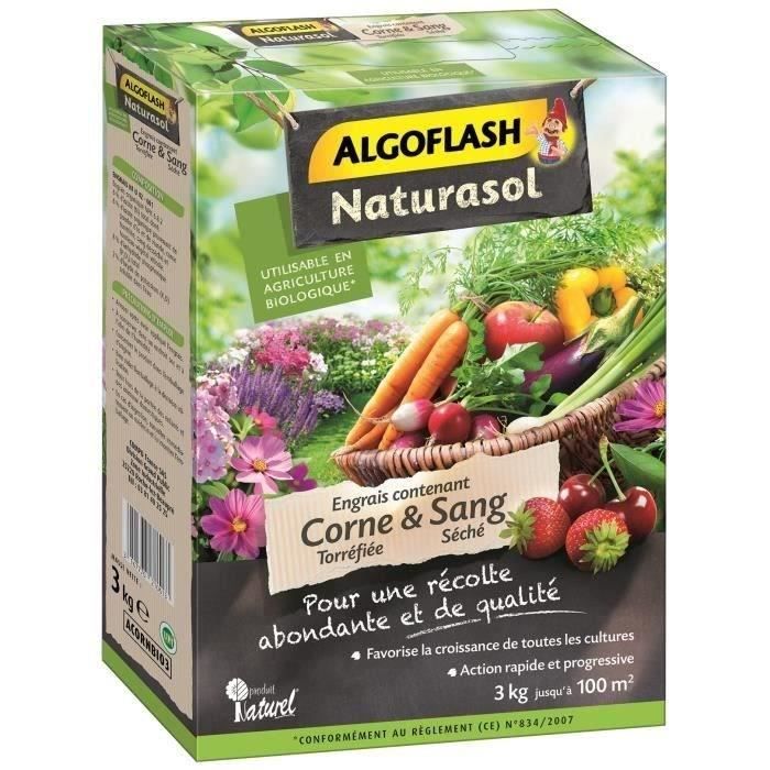 ALGOFLASH NATURASOL Engrais contenant de la corne torrefiee et sang Seche - 3 kg