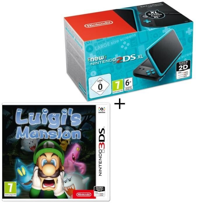 Console New Nintendo 2DS XL Noire et Turquoise + Luigi's Mansion Jeu 3DS
