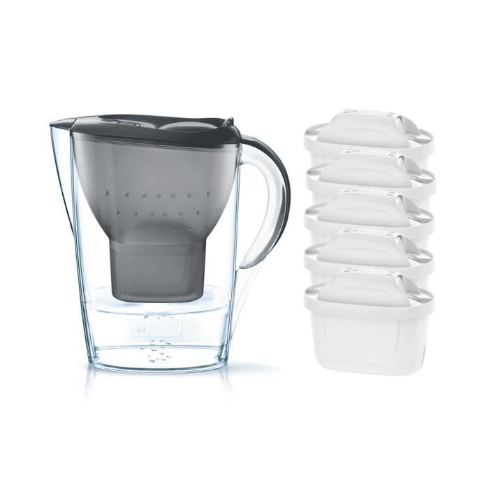 Pack BRITA Carafe filtrante MARELLA Gris + 5 Cartouches de rechange