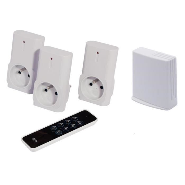 CHACON DIO Pack de 3 prises 1500 W avec télécommande 3 canaux et sa box domotique Litebox