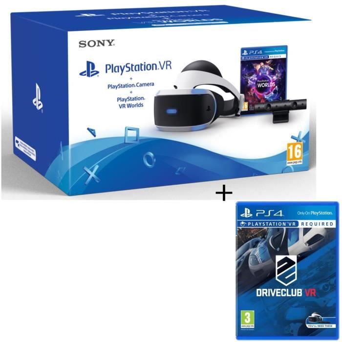 PlayStation VR + PlayStation Caméra + 2 Jeux : VR Worlds + Drive Club VR