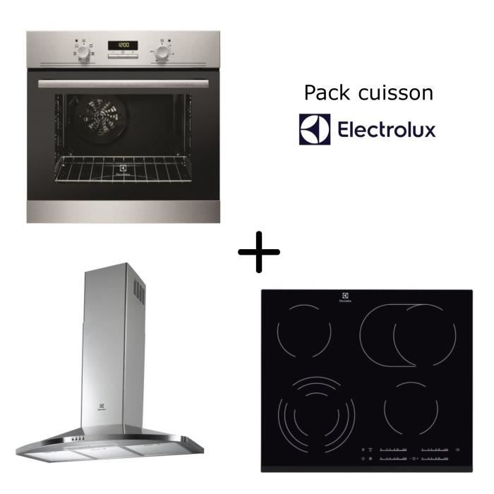ELECTROLUX Pack cuisson : Four multifonction + Table vitrocéramique + Hotte ELECOX60IX2
