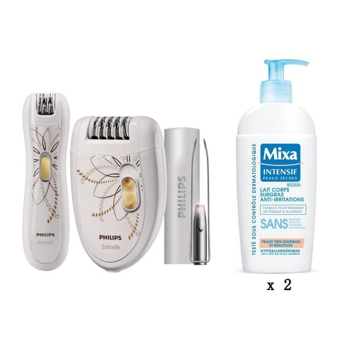 Pack : PHILIPS HP6540/00 Coffret d'épilation Édition Limitée + MIXA Lot de 2 lait corps anti-irritation - 2x250ml
