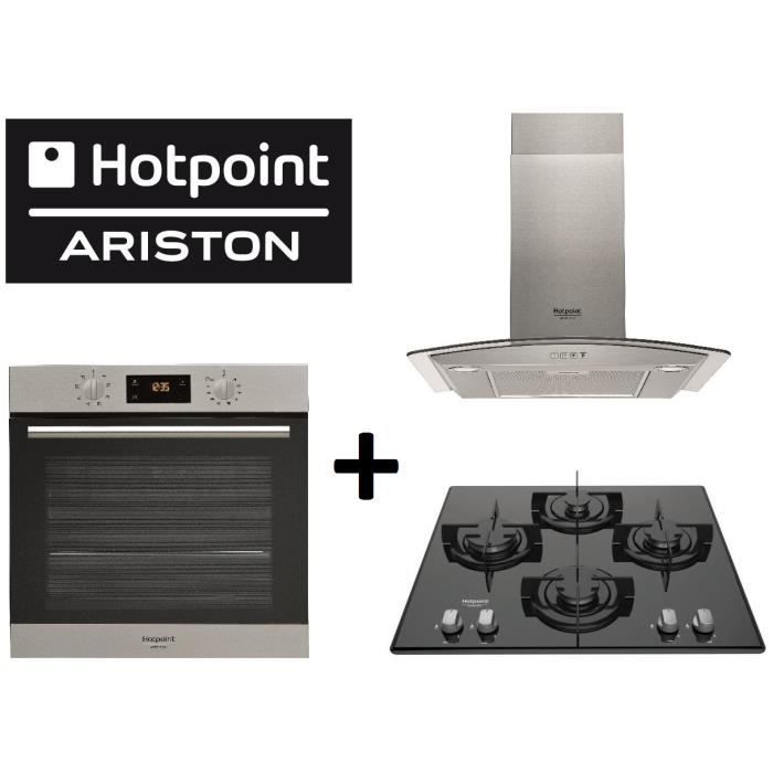Pack cuisson HOTPOINT: FA2 540 P IX H Four chaleur tournante + HHGC 6.4F AM Hotte décorative + FRDD642/HA(BK) Table de cuisson gaz