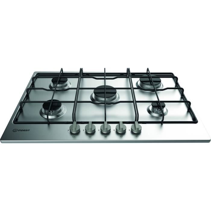 INDESIT THA 752 IX/I - Table de cuisson gaz - 5 foyers - 10,5 kW - L 73 x P 51 cm - Revêtement inox