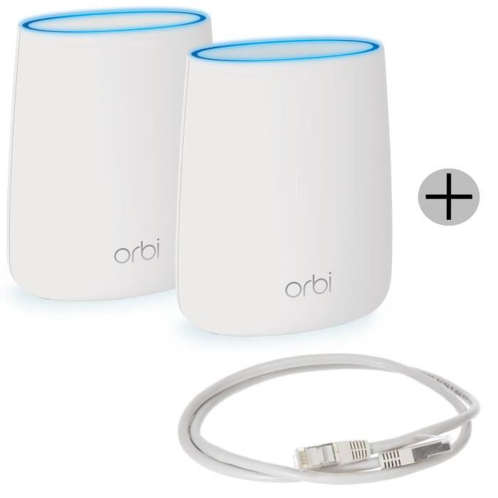 ORBI WiFi MultiRoom - RBK20-100PES - Tri-Band AC2200 Pack de 2 (1 Routeur + 1 Satellite) + Câble RJ45 cat.6 blindé FTP 1m CONT. ED.
