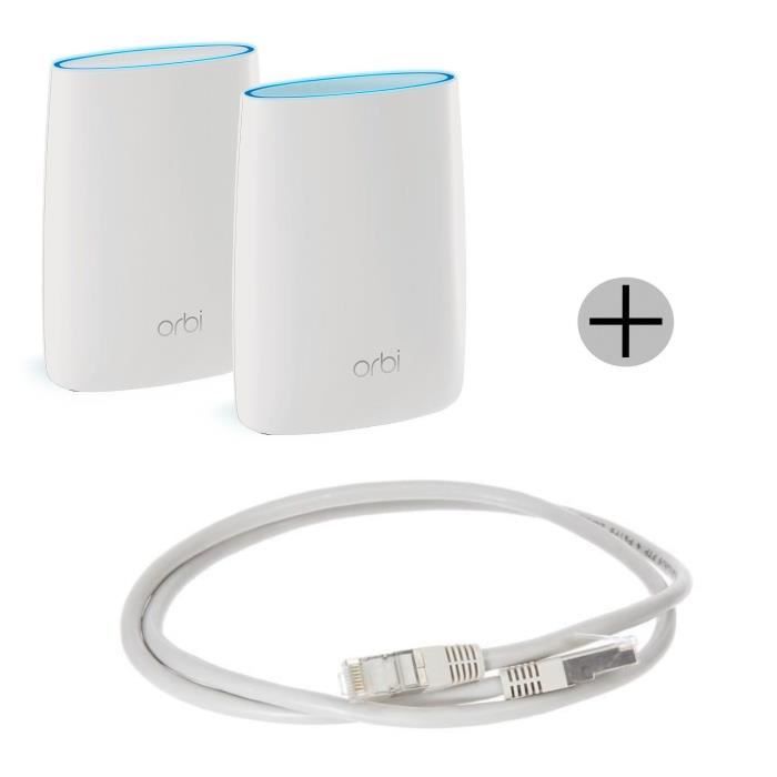 ORBI WiFi MultiRoom - RBK50-100PES Tri-Band AC6000 - Pack de 2 (1 Routeur + 1 Satellite) + Câble RJ45 cat.6 blindé FTP 1m CONT. ED.