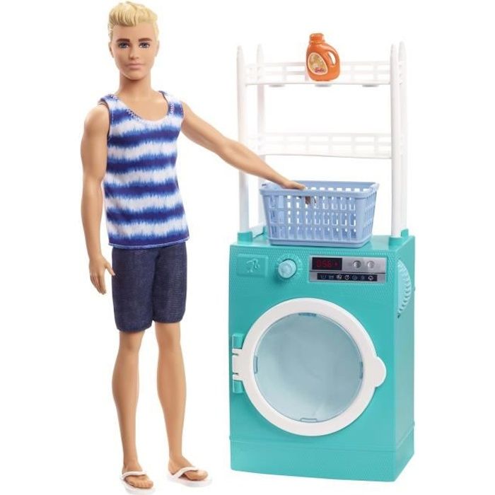 BARBIE - Ken & Lave-Linge - Coffret Mobilier de Poupée & accessoires - Poupée Incluse fyk52