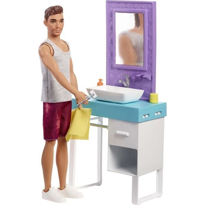 BARBIE - Ken & Salle de Bain - Coffret Mobilier de Poupée & accessoires - Poupée Incluse