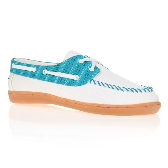KEEP Chaussures Bateaux Benten - Femme - Blanc et Bleu Turquoise