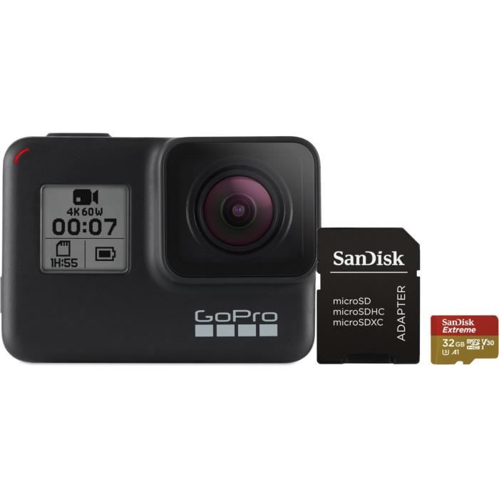 GOPRO HERO7 BLACK Action Cam + carte micro SD 32 GB