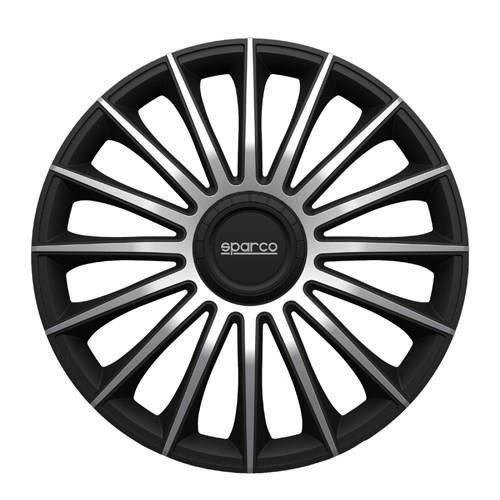 SPARCO Lot de 4 Enjoliveurs Treviso 13'' - Noir et Gris argenté