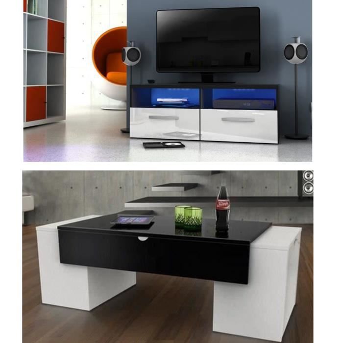 LUCKY Salon complet - Blanc et noir brillant + LED