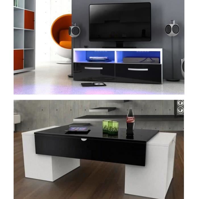 LUCKY Salon complet - Blanc et noir brillant + LED