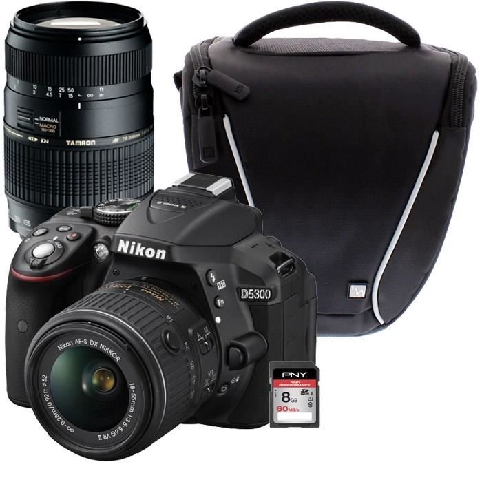 NIKON D5300 + 18–55VR II + TAMRON 70-300mm + Sacoche + Carte 8 Go