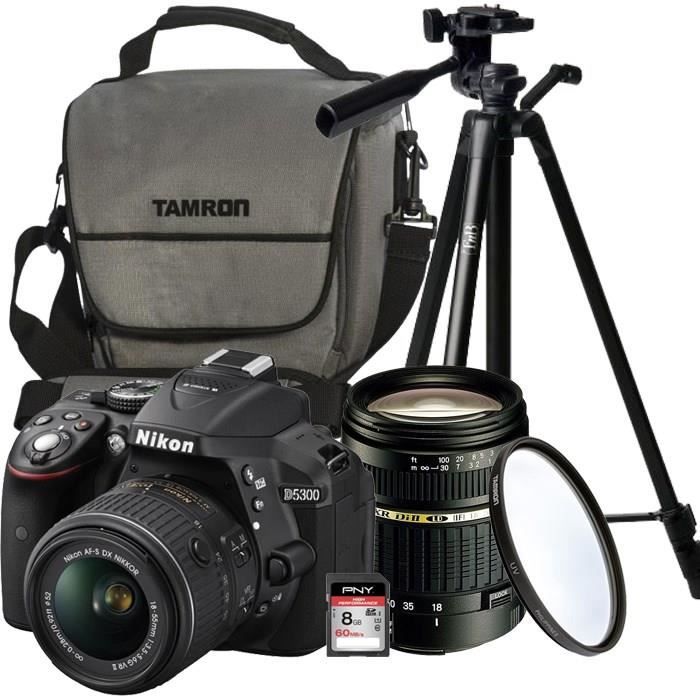 NIKON D5300 + 18–55VR II + TAMRON 18-200mm + Trépied + Carte 8 Go + OFFERTS: Sacoche + Filtre UV