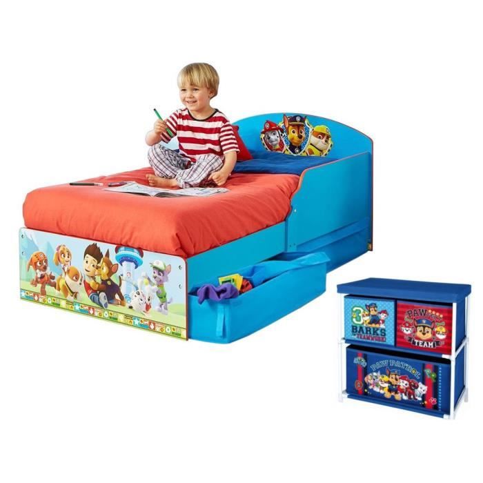 PAT PATROUILLE Pack Lit Enfant en bois avec Tiroirs + Meuble de Rangement - Worlds Apart