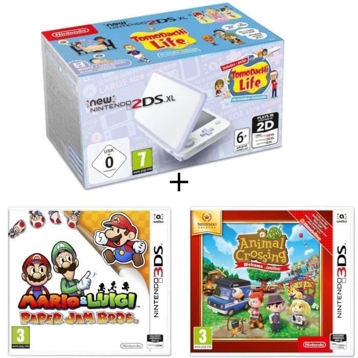 New 2DS XL Lavande et Blanc + Animal Crossing New Leaf Select + Mario & Luigi Paper Jam
