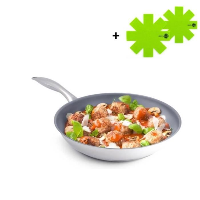 GREENCHEF Poêle en céramique Ø28 cm tous feux dont induction avec 2 protections offerts (Ø24 et 34 cm)