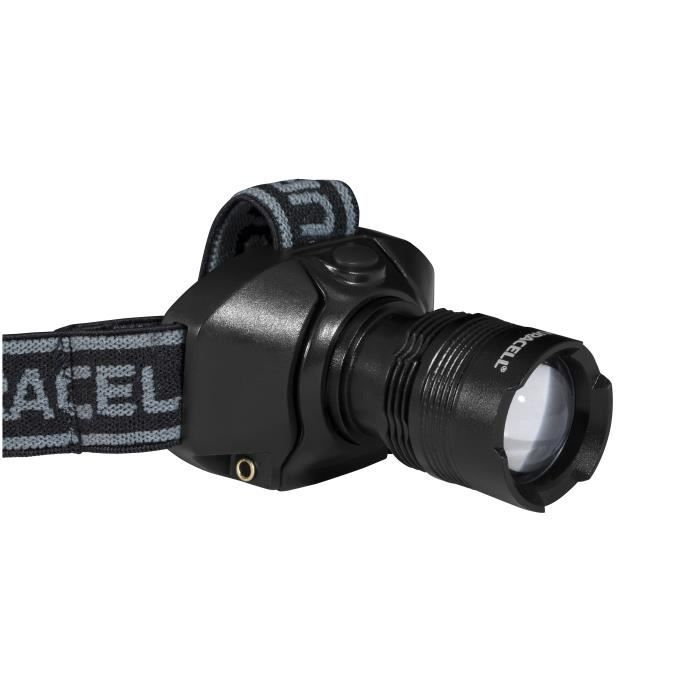 DURACEL Lampe frontale LED 120 lm portée 31 m aluminium noir