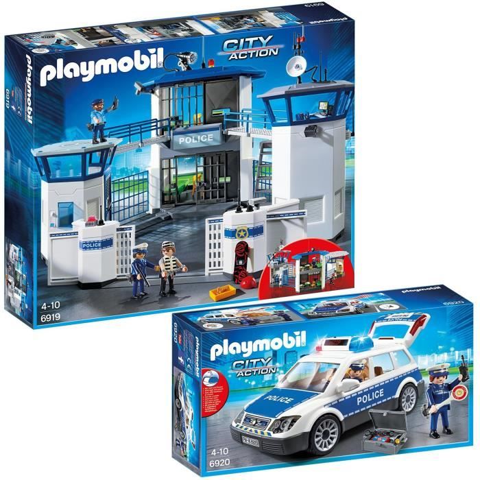 PLAYMOBIL PACK voiture de police 6920 et commissariat 6919
