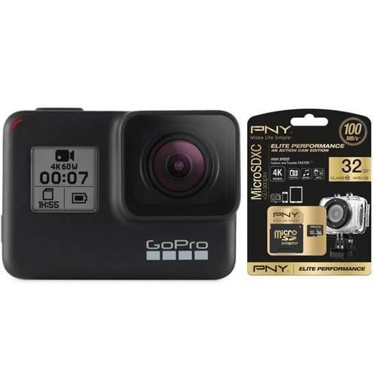 GOPRO HERO7 Black Camera de sport - Ultra HD 4K - 12 Mpx + Carte PNY Elite 32 Go