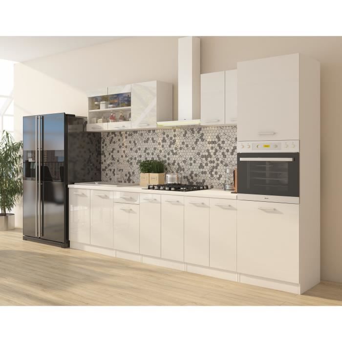 ULTRA Cuisine complète avec colonne four et plan de travail inclus L 300 cm - Blanc brillant