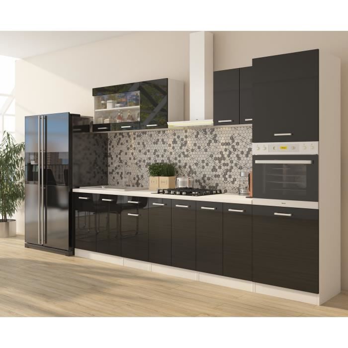 ULTRA Cuisine complète avec colonne four et plan de travail inclus L 300 cm - Noir brillant