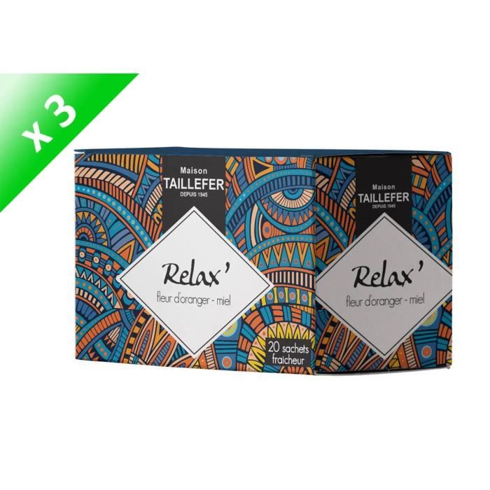 MAISON TAILLEFER Lot de 3 Infusions Relax' en Boite de 20 Sachets Individuels