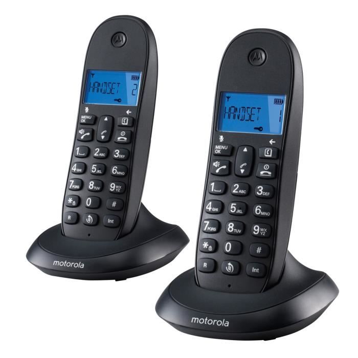 Motorola C1002LB+ Duo Téléphone Sans Fil Sans Répondeur Noir