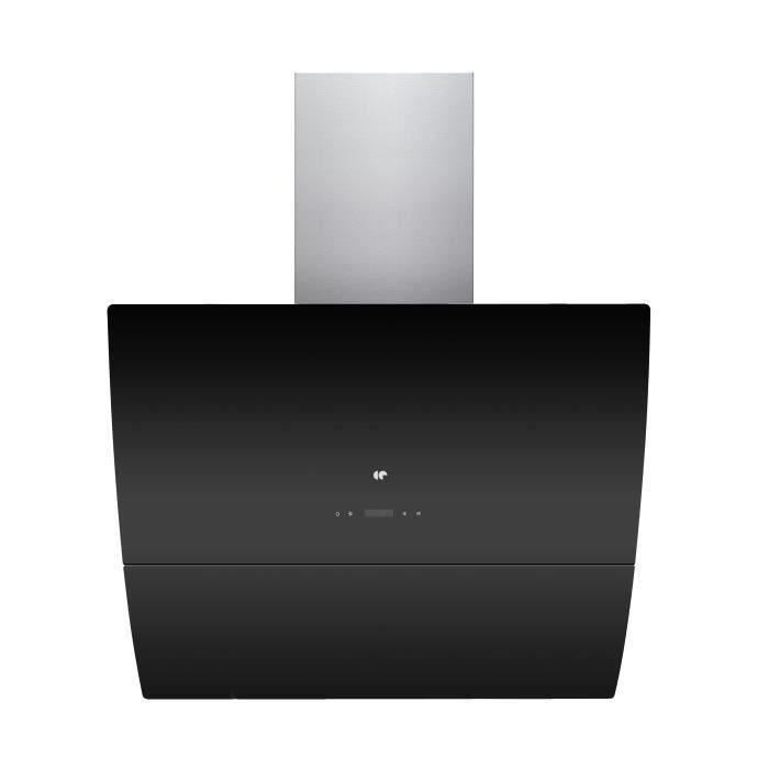 CONTINENTAL EDISON HDI9750TCLCD hotte murale inclinée - Recyclage - 750m3-h - 62dB - 3 vitesses - L90cm - Noir