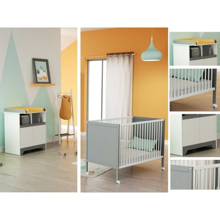 Chambre FANNY Lit et Commode - Gris