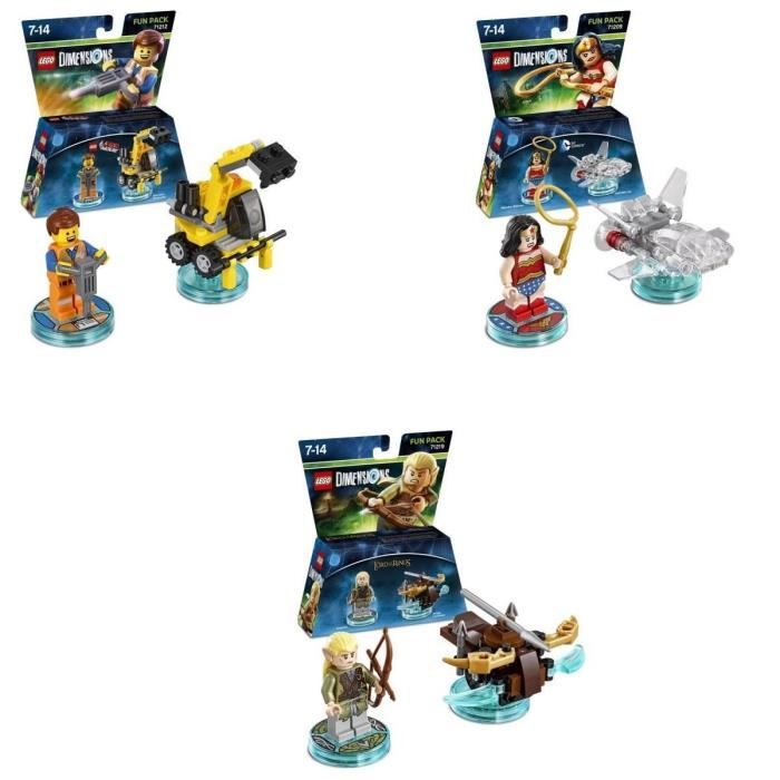 Pack de 3 Figurines Lego Dimensions : Emmet + Legolas + Wonder Woman