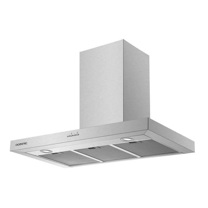 OCEANIC HS90LED Hotte décorative murale - Recyclage - 571m3-h - 64,01dB - 3 vitesses - L90cm - Inox