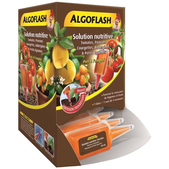 ALGOFLASH Distributeur Monodose Solution nutritive Tomates, Poivrons, Courgettes, Aubergines et petits Agrumes - 75ml la dose