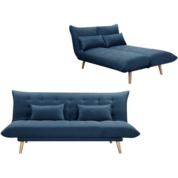 SOLIS Banquette convertible 3 places - Tissu Bleu pétrole - L 197 x P 94 x H 86 cm