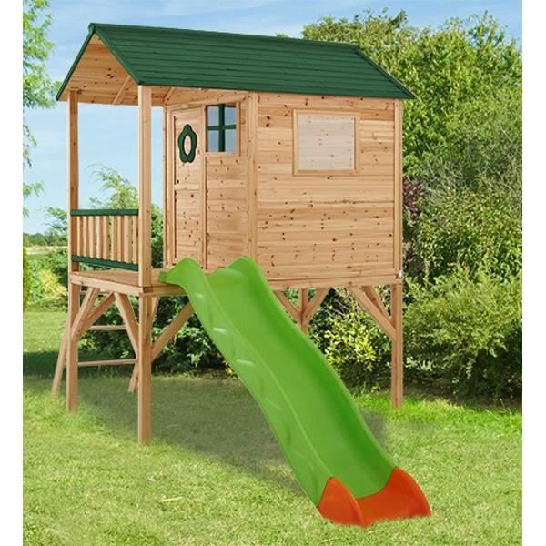 AMCA Maisonnette Bois Armelle avec 3 ouvertures + 1 toboggan 2,15 m