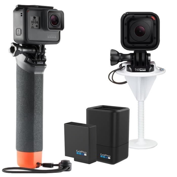 GOPRO Chargeur de batterie double et batterie + Fixation pour planche lisse et bodyboard + THE HANDLER Poignée flottante