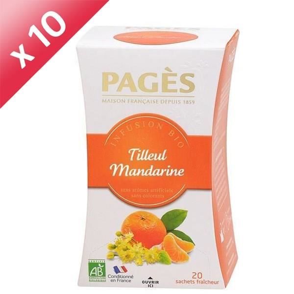 PAGES Lot de 10 Infusions Tilleul Mandarine Bio