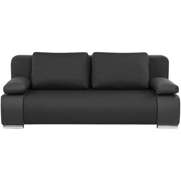 EMMA Banquette convertible - Simili blanc et tissu gris