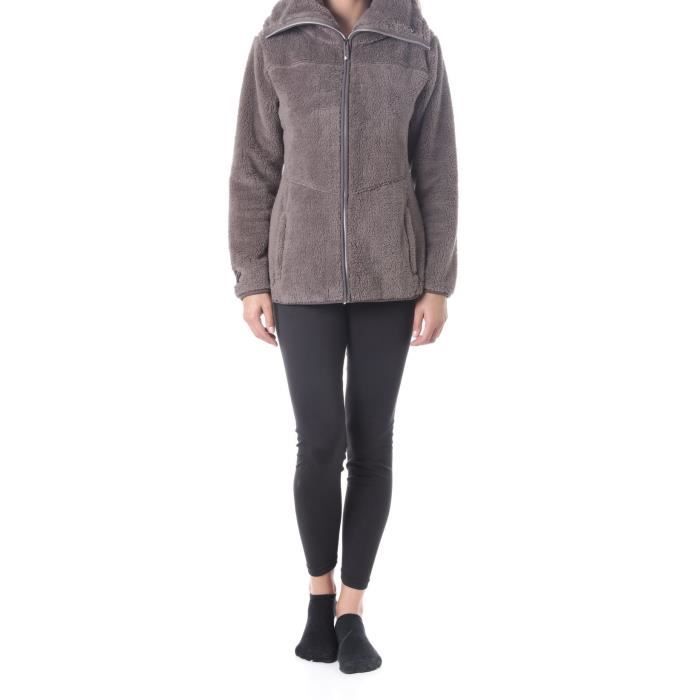 NORTHLAND Veste polaire Femme Toudou Paoline - Poils longs - Grand col - Taupe