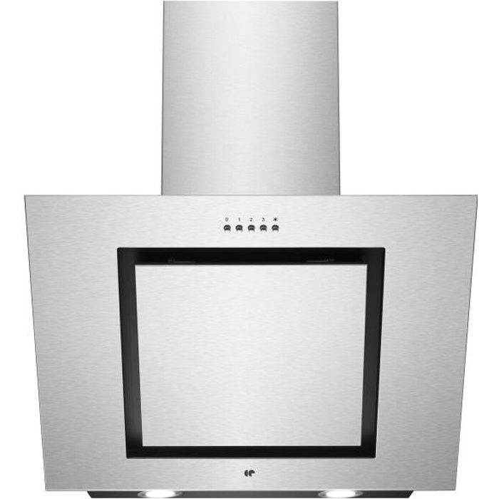 CONTINENTAL EDISON HDI6450FULL - hotte murale inclinée - Recyclage - 450m3-h - 70dB - 3 vitesses - L60cm - Inox