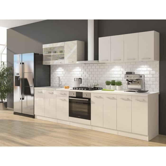 ULTRA Cuisine complète avec meuble four et plan de travail inclus L 300 cm - Blanc brillant